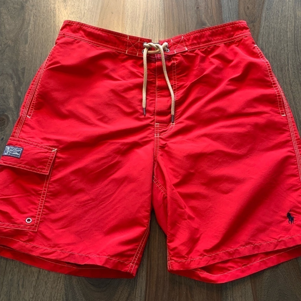 Polo Ralph Lauren Swim Trunks Men Red Size XL Swimwear Side Pocket